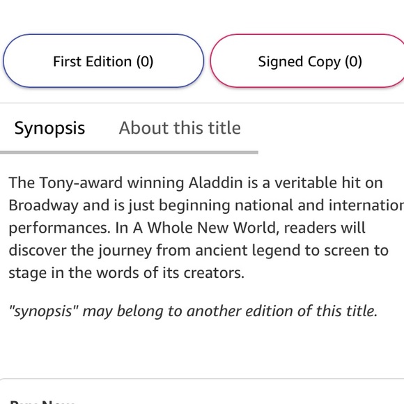 DISNEY 💜ALADDIN💜 A WHOLE NEW WORLD HARDCOVER BOOK 🌟NWT🌟 - Picture 11 of 12